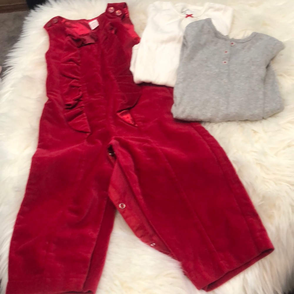 Red velvet romper with two Carter's log sleeve